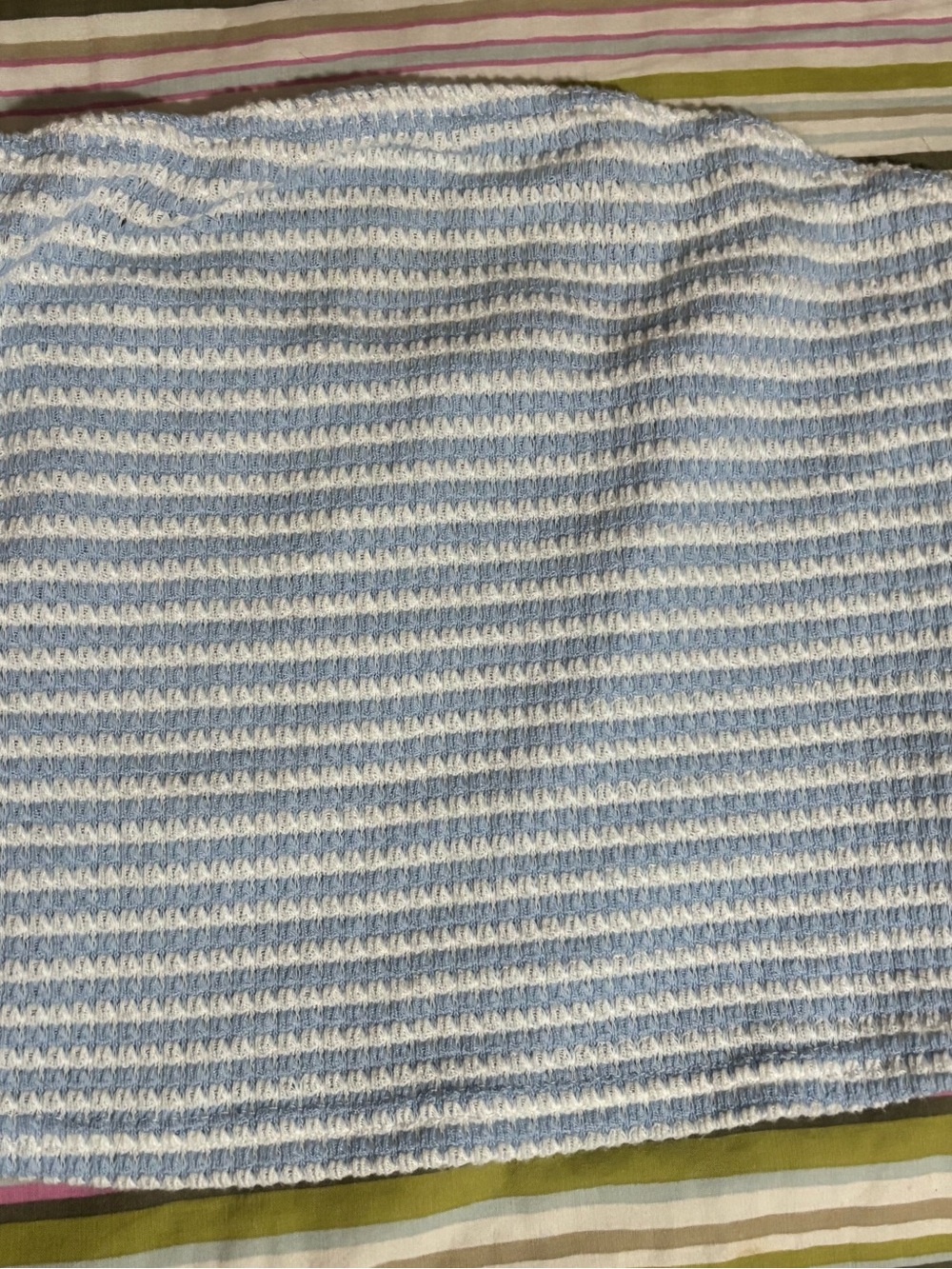Striped Knit Baby Blanket in Light Blue and White